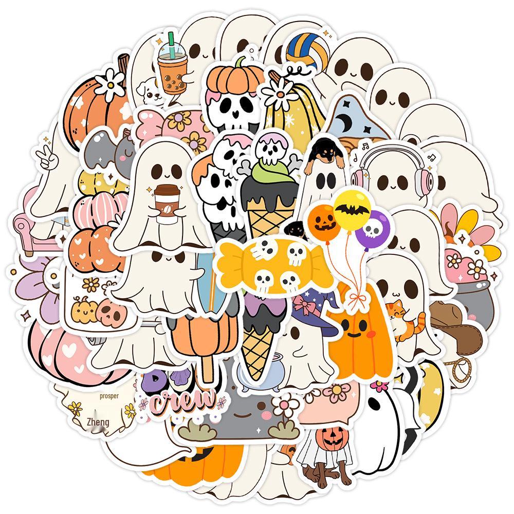 50 Cute Halloween Ghost Stickers - Waterproof Decor for Phones & Bottles