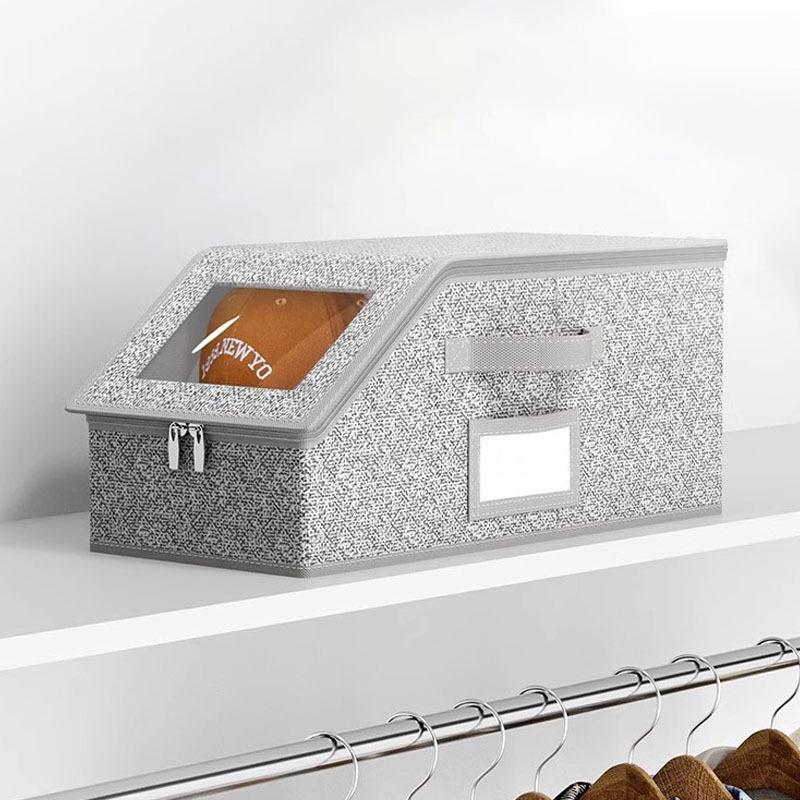 Large-Capacity Foldable Hat Storage Box with Lid & Zippered Dustproof Design