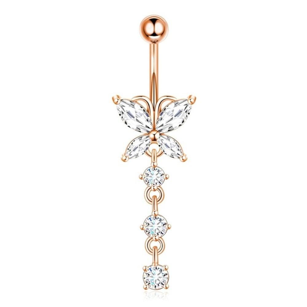 Butterfly Zircon Navel Ring Rhinestone Belly Button Ring Body Piercing Jewelry  Party Decoration