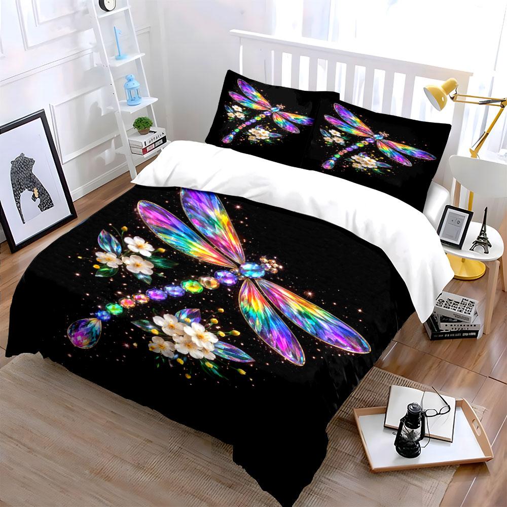 Rainbow Dragonfly Bedding Set Bedding Duvet Cover Set Duvet Cover Pillowcases (1 * Duvet Cover 2 * Pillowcases, without duvet insert)
