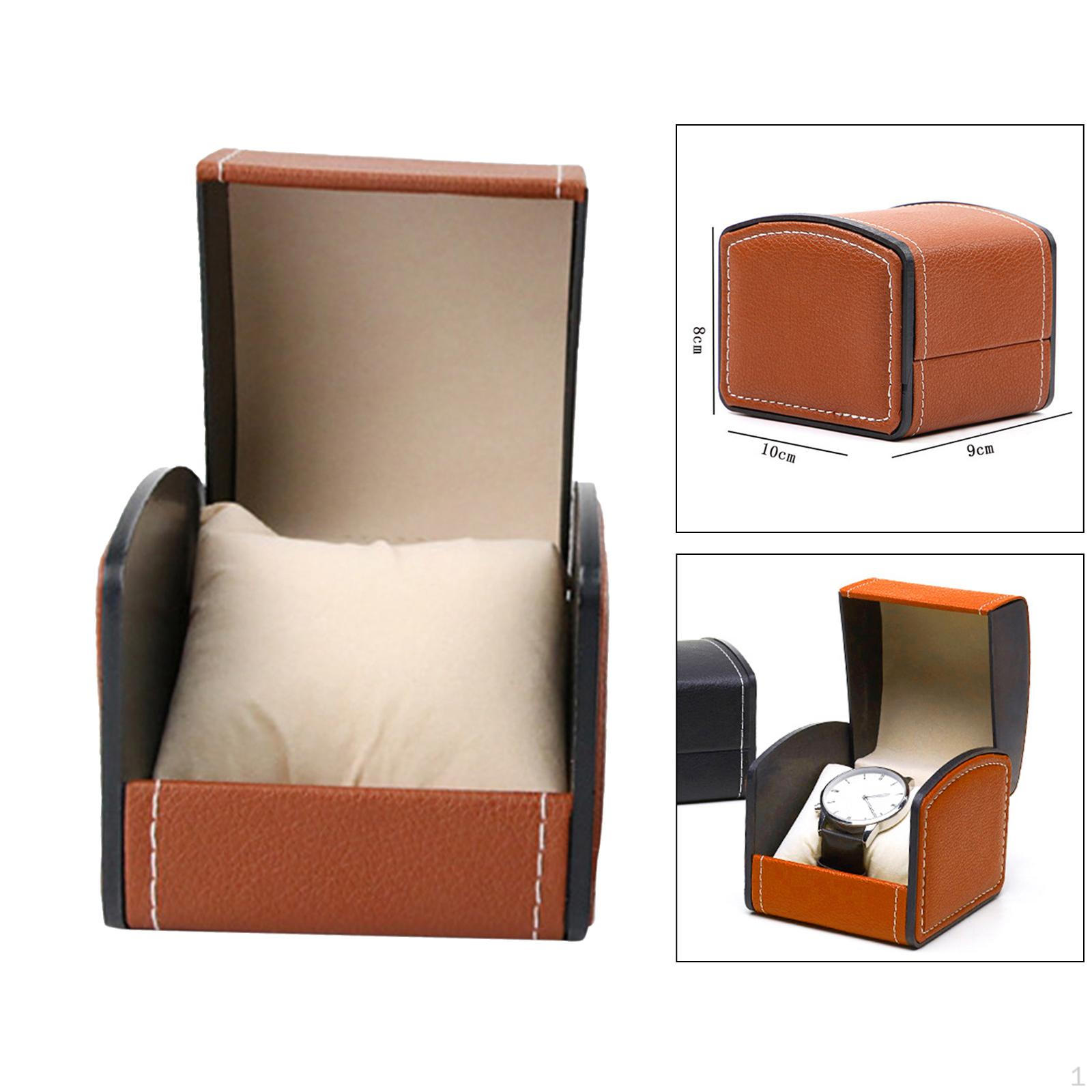 

Одинарна комірка Шкіряний (PU) Органайзер-підставка для демонстрації годинників, Коробка для ювелірних виробів, 9x10x8см коричневий