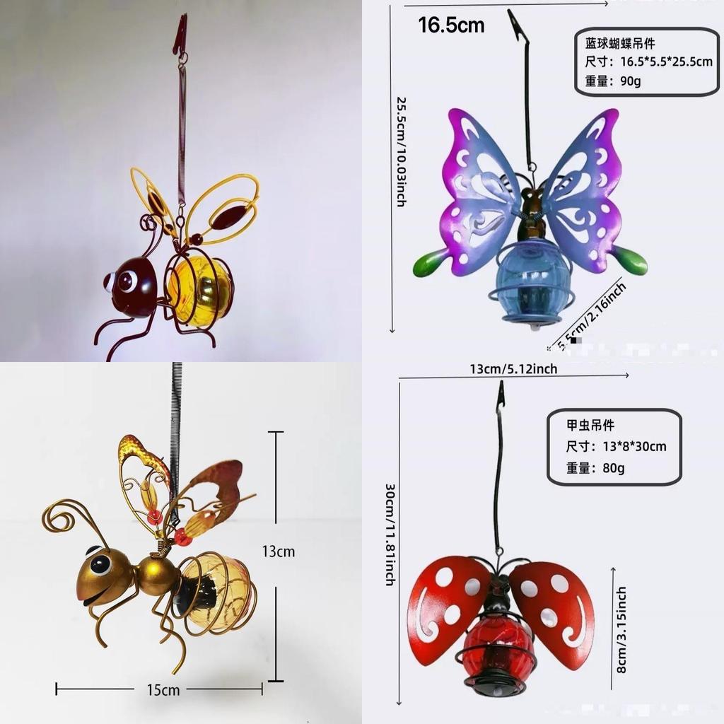 Garden Solar Lantern With Iron Bee And Butterfly Decor For Outdoor Yard Lighting