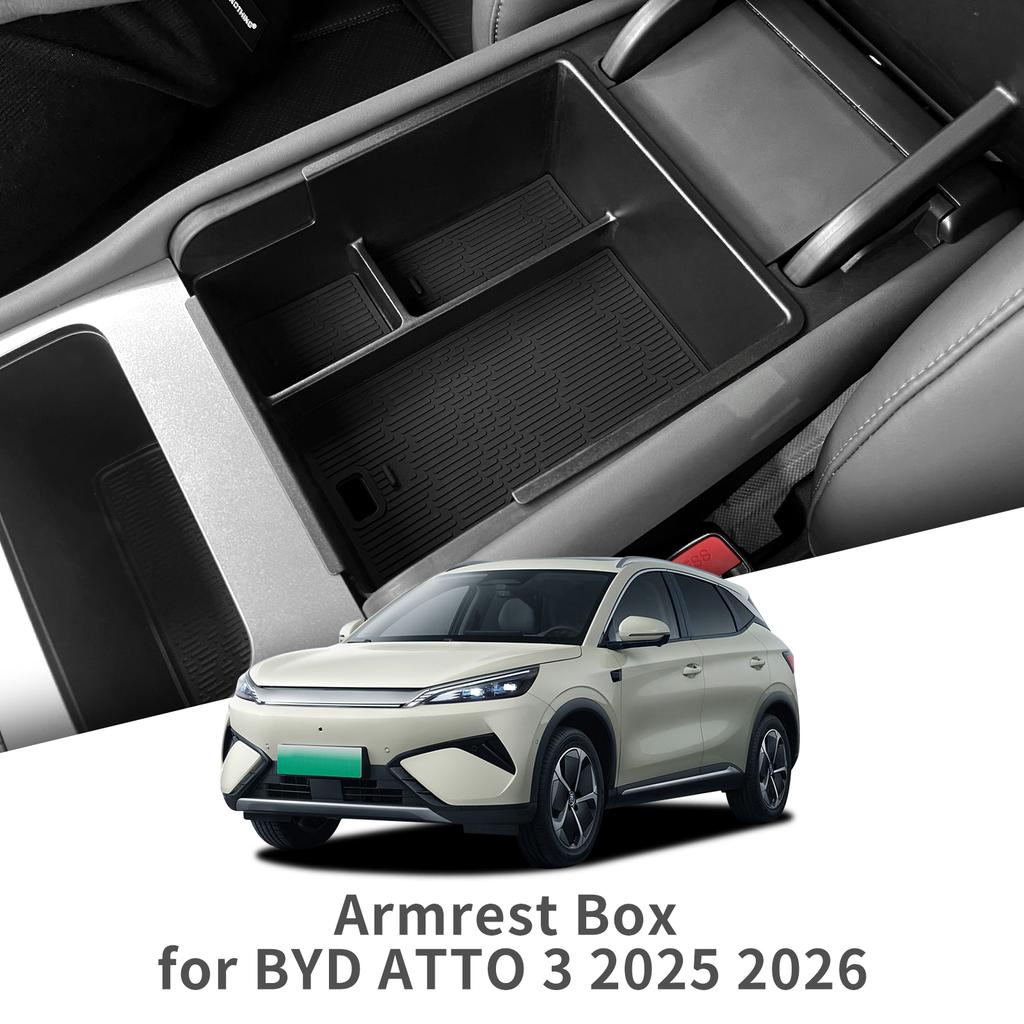For Byd Yuan Plus Central Control Armrest Storage Box Anti-Slip Tray Organizer Automotive Interior Accessories Black