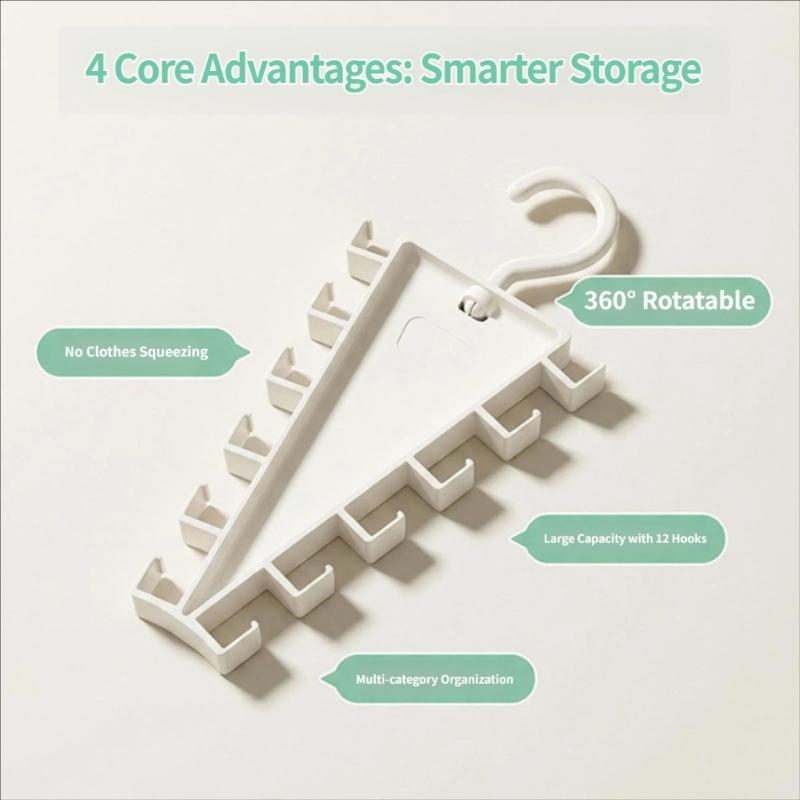 White Plastic Angled Hanger Holder for Closet Storage, Double Sided Rack for Scarves Belts and Daily Closet Rod Use