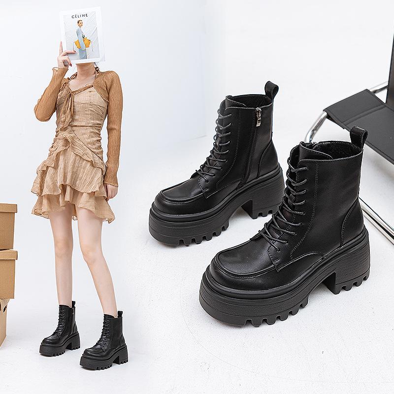 Handsome Martin boots women's thick heel thick sole thin short boots women's 2025 autumn and winter new women's leather boots versatile fashion