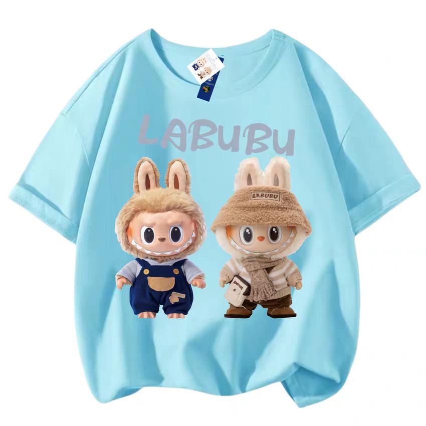 T-shirt da donna con stampa 3D LABUBU Ragazzo Ragazze Manica corta Versatile Casual Trend Abiti Look Famiglia 100