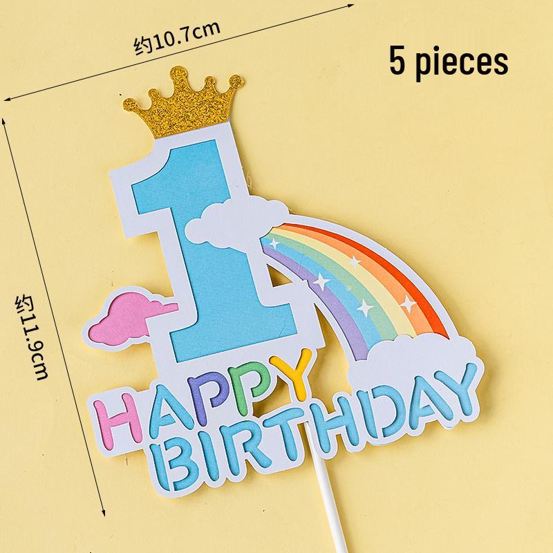 Happy Birthday Rainbow Cake Toppers: Stars, Clouds & Balloons