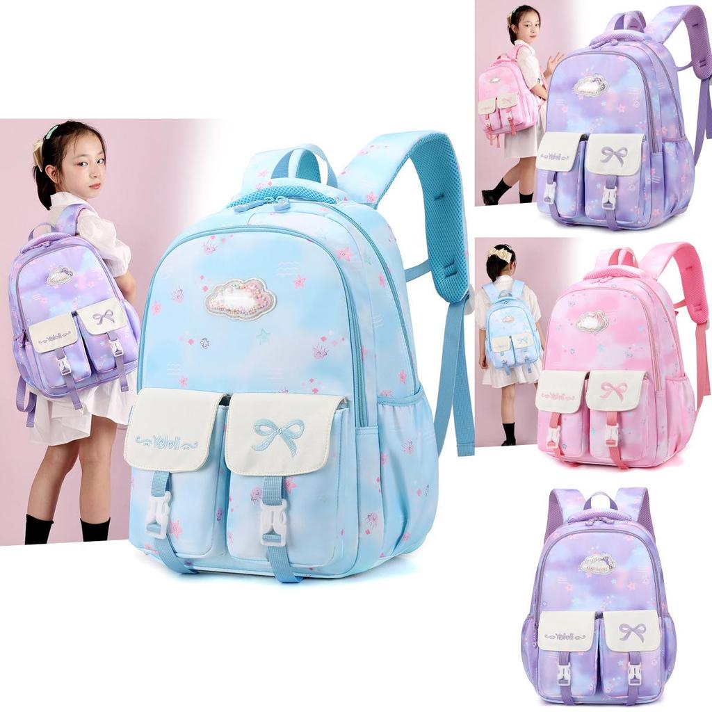 Adorable Nylon School Backpack For Grades 5 And 6 With Weight-reducing Features And Cartoon Print