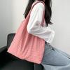 Korean Retro Plaid Canvas Shoulder Bag for Female Students - Versatile Large Capacity Shopping Bag