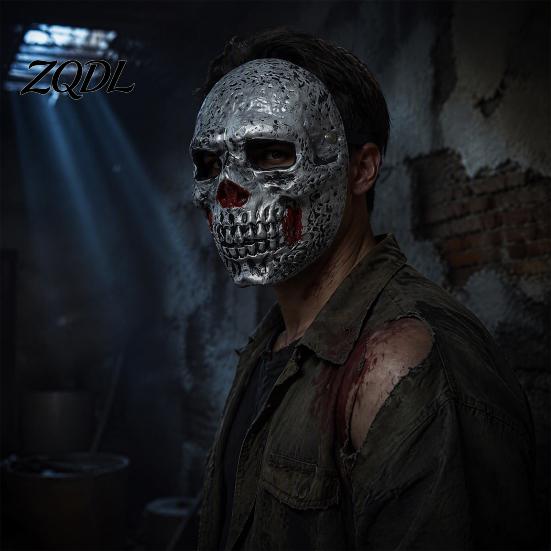 Masquerade Party Accessories Retro Distressed Silver Skull Mask for Halloween, Flexible PU Foam Horror Realistic Role Play with Adjustable Elastic