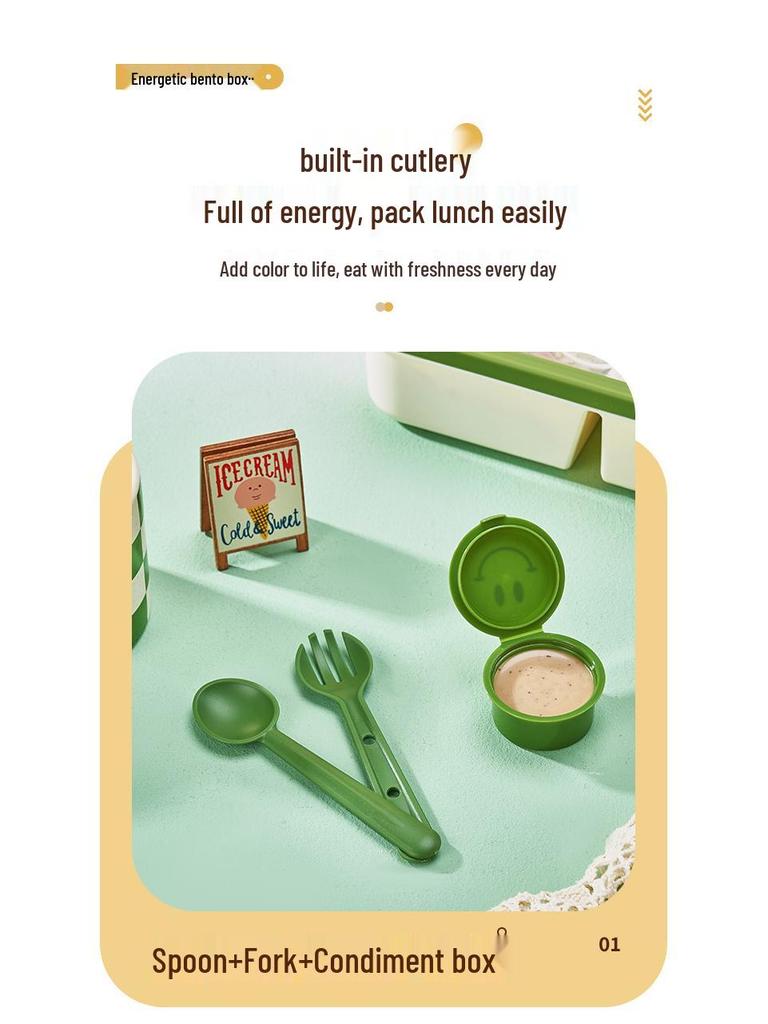 Microwaveable Bento Lunch Box with Utensils & Dressing Container