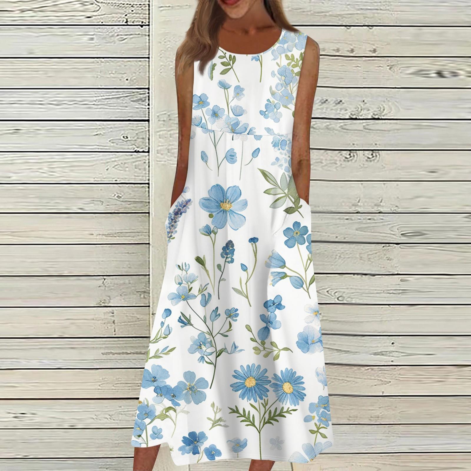 

Жен. Повседневные платья с принтом Круглый вырез Классический Классический На открытом воздухе Повседневные Без рукавов Свободные платья M