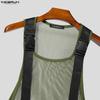 INCERUN Men Summer Sleeveless Mesh See Through Stitching Long Tank Tops