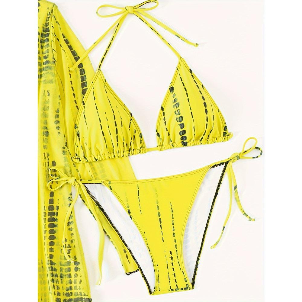 Women Bikini Sexy High Waist Bathing Suit Beach Swimwear Female Summer SwimsuitTrendy Tie Dye Striped Bikini Three Pieces Set Beach Wear,