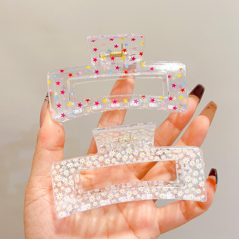 Transparent Square Print Shark Hair Clip for Women - Updo Accessory