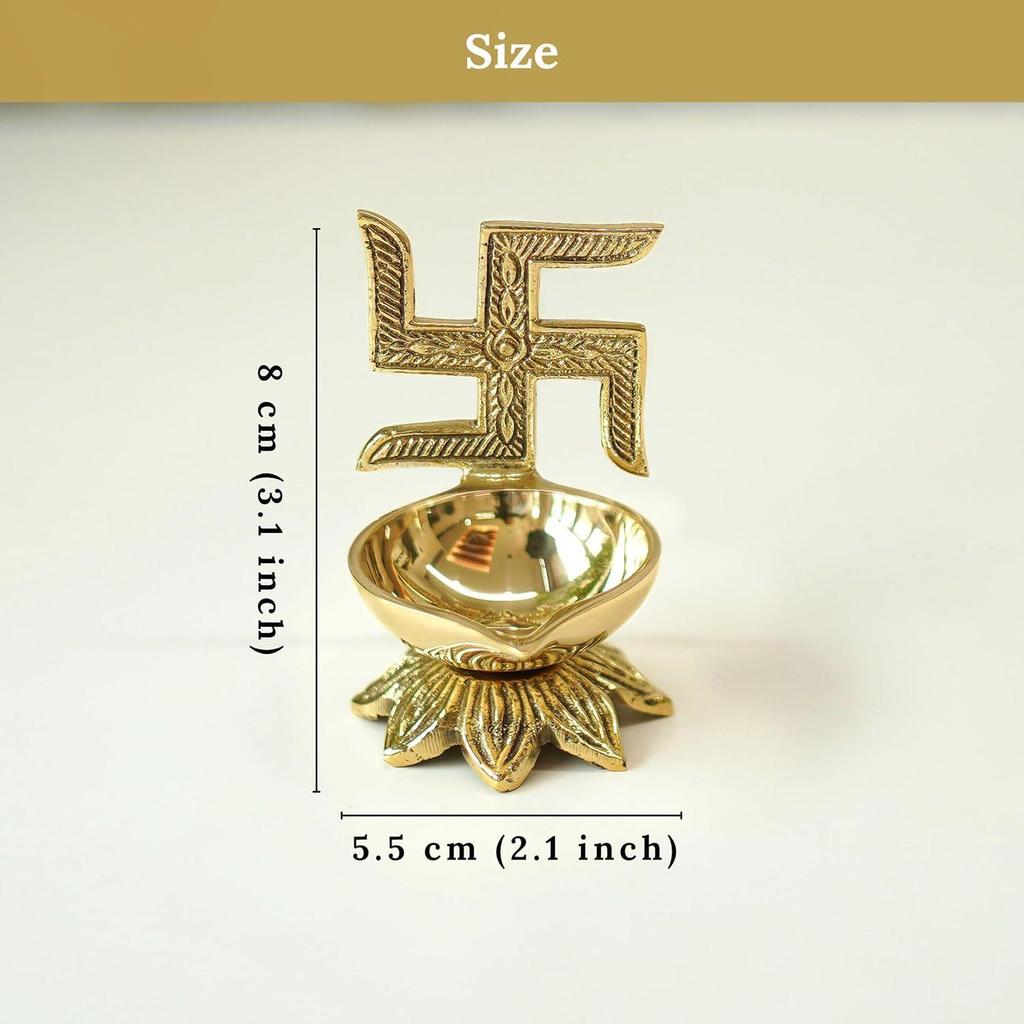 Behoma 100% Pure Brass Swastik Diya for Puja