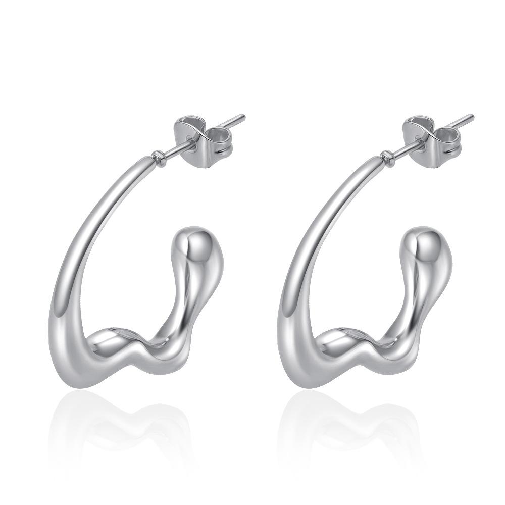 Fashion Irregular C-shaped Stainless Steel Earrings Plated 18K Women's Light Luxury Retro Versatile Earrings Summer Clearance