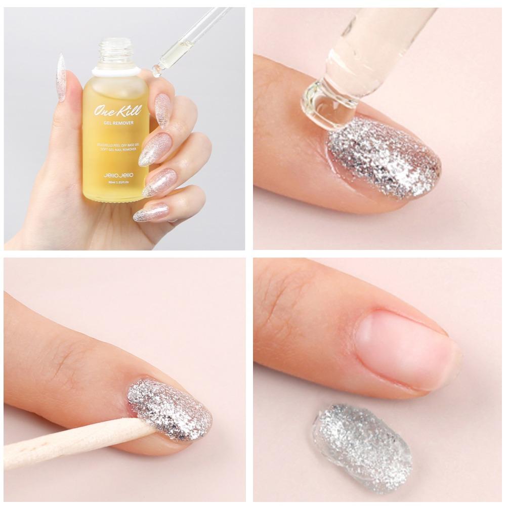 Jello Jello 3-Step Peel-Off Gel Nail System Kit – Base Gel, No-Wipe Glossy Top Gel & One Kill Remover | Acetone-Free Gel Removal (10ml + 10ml + 30ml)