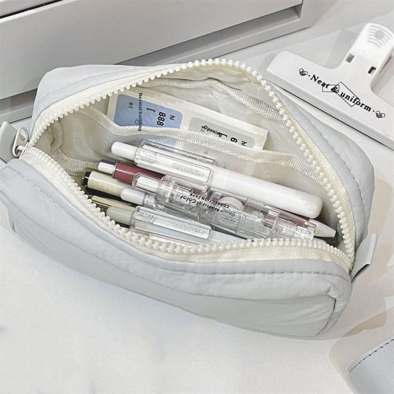 Simplicity Solid Color Pen Bag Zipper Design Large Capacity Pencil Case Portable Stationery Organizer Office Back To School