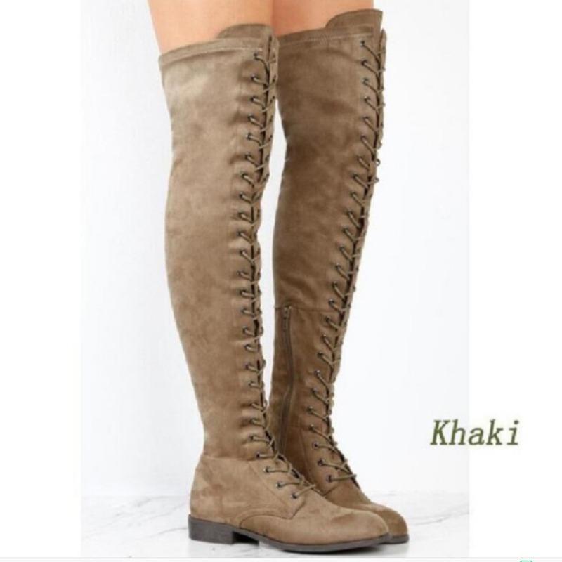 

Autumn and winter new products round head square heel thin lace-up knee boots European and American knight boots women s boots 43