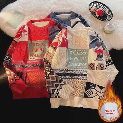 Trendy New Year Red Christmas Sweater: Plus Velvet Thickened Knitted Coat