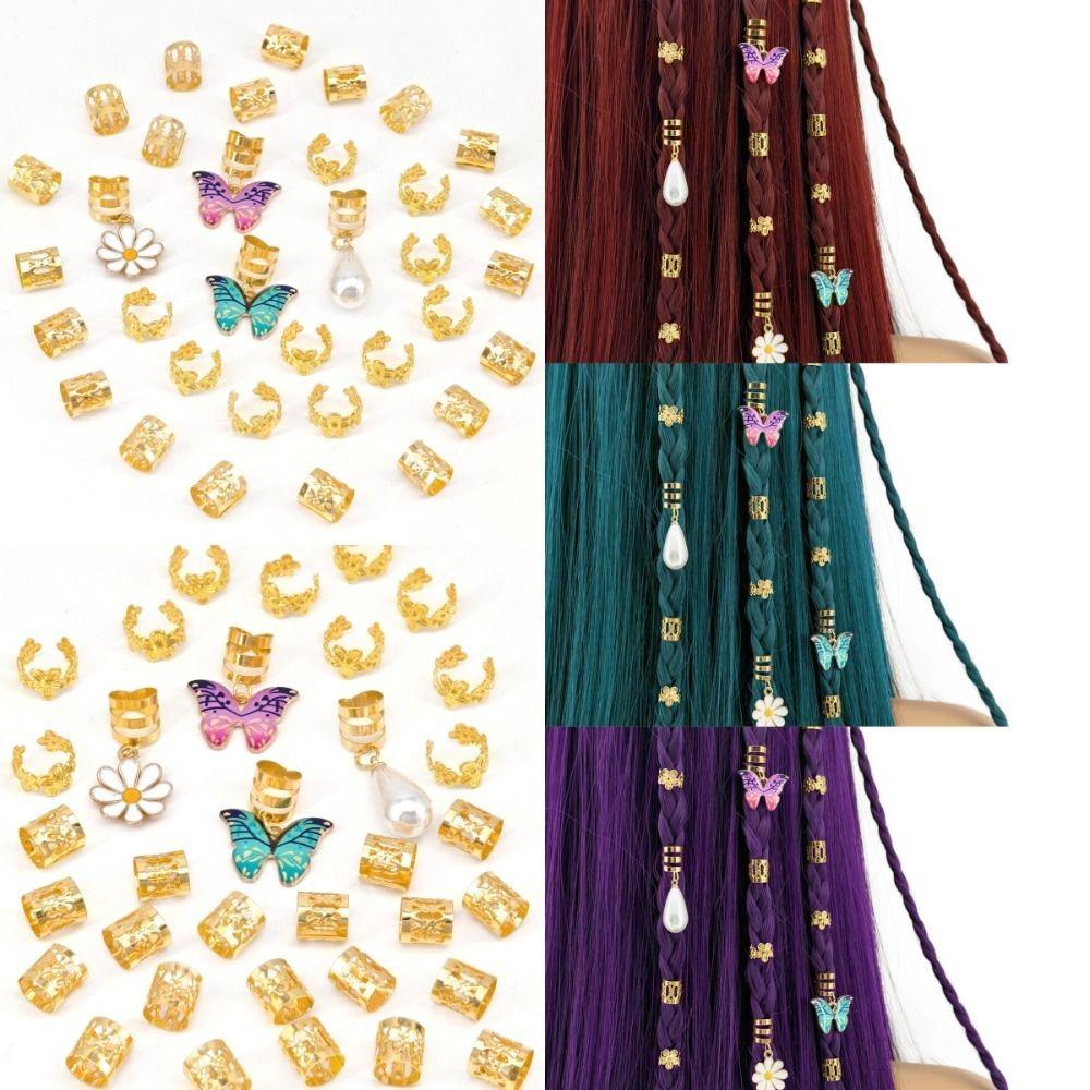 34pcs Butterfly Dreadlocks Beads Dread Locks Hair Braid Tubes Hollow Out Hair Ring  Hair Jewelry