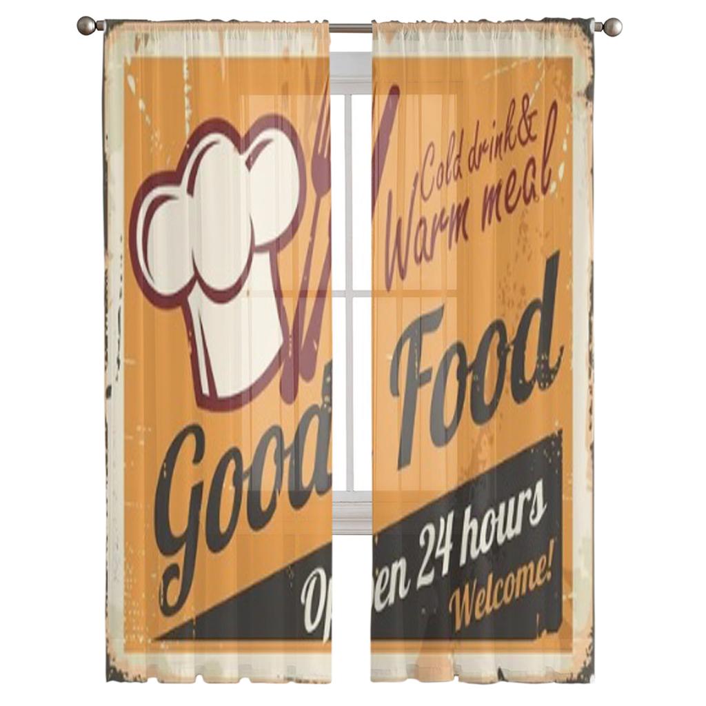 Restaurangskylt Design Skir Gardin För Vardagsrum Sovrum Voile Gardiner För Fönster Organza Gardiner Fest Tyll Draperier