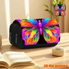 Rainbow Butterfly 2D Printed Double-Layer Flip-Top Black Pencil Case - Back-to-School Essential Pencil Box, Daily Multi-Functional Makeup Bag, Large-C