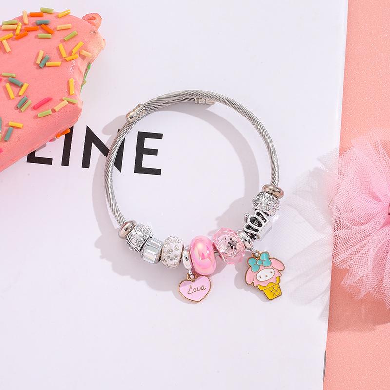 Stainless Steel Cartoon Bracelet With Crystal Pendant Charm Fashion Women's Jewelry Accessory