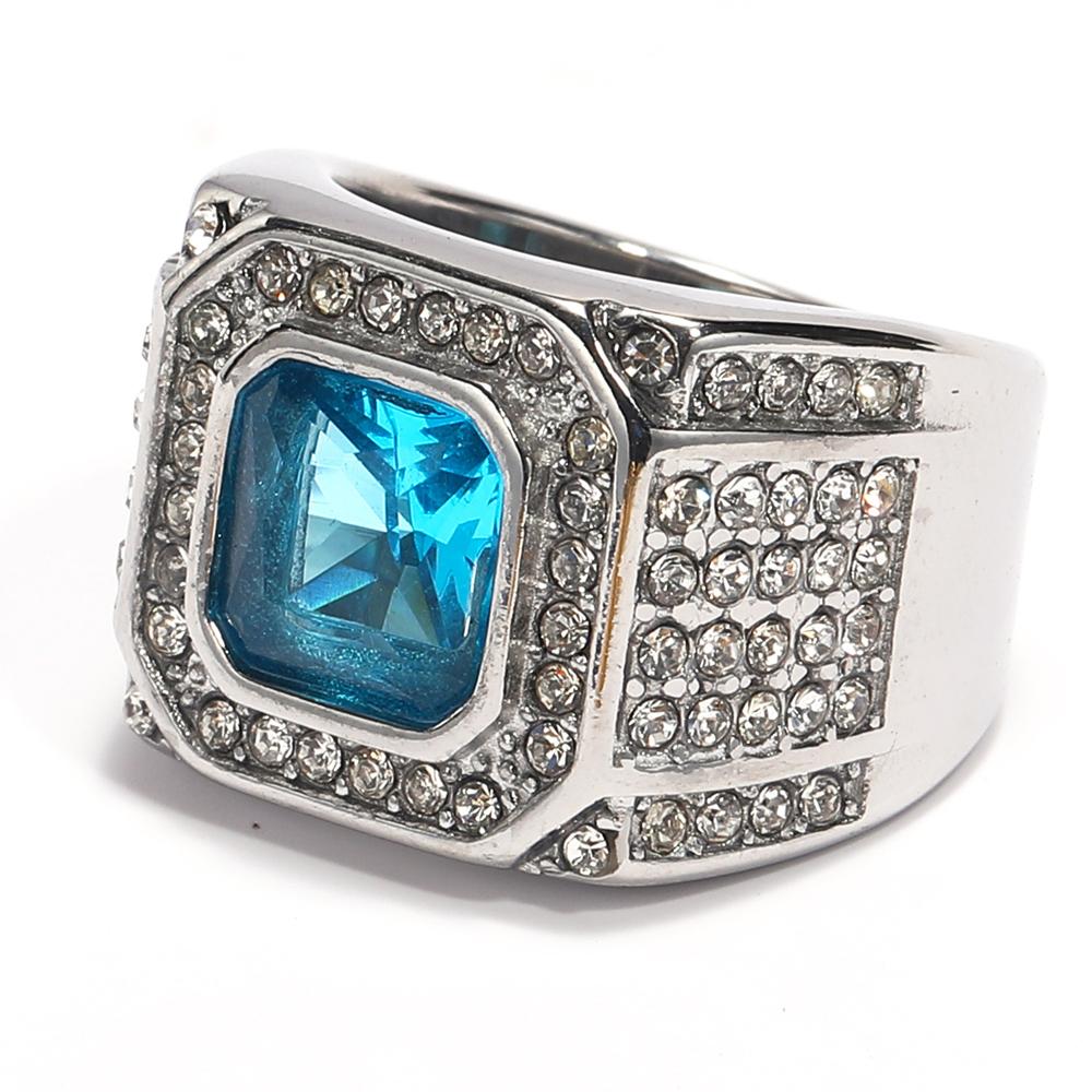 Full Diamond Square Ring for Men Titanium Steel Bling Iced Out Hip Hop Jewelry Luxury Cubic Zirconia Ring