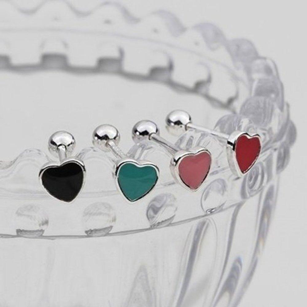 

[Aslit] Silver 925 Color Heart Couple Friendship Piercing Earrings Silver plated_red