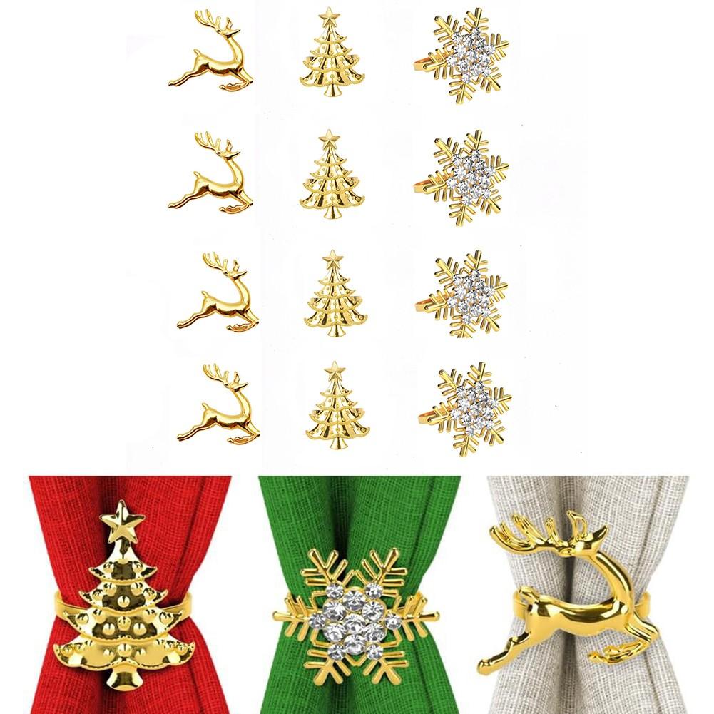 12 Pcs Set Christmas Napkin Rings Gold-Plated Napkin Holders