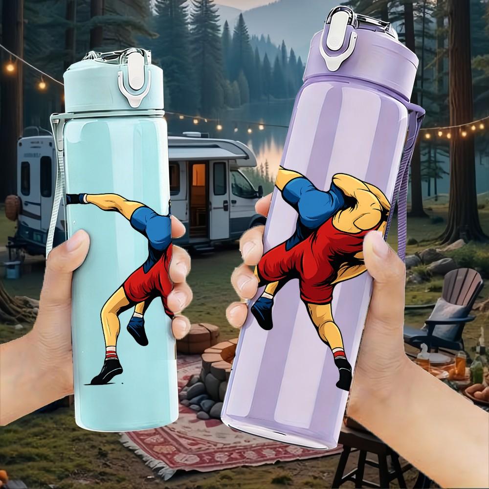 1PC Wrestler Action Silhouette 750ml Color Plastic Sports Water Bottle Leakproof Flip Straw Lid Suitable for Sports Office Home Use