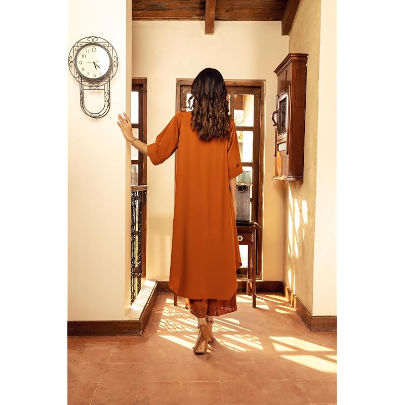 Anni Designer Women' Rayon Viscose Solid ALine Kurta With Palazzo (Dhruvika Rust Rust Small)