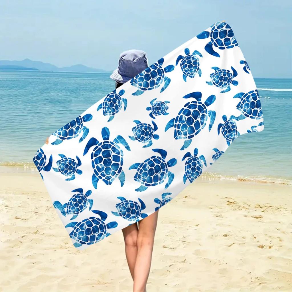 Blue Sea Turtle Beach Towel 2D Flat Printed Peach Skin Bath Towel Sand Free Summer Travel Blanket For Seaside Holiday Trip