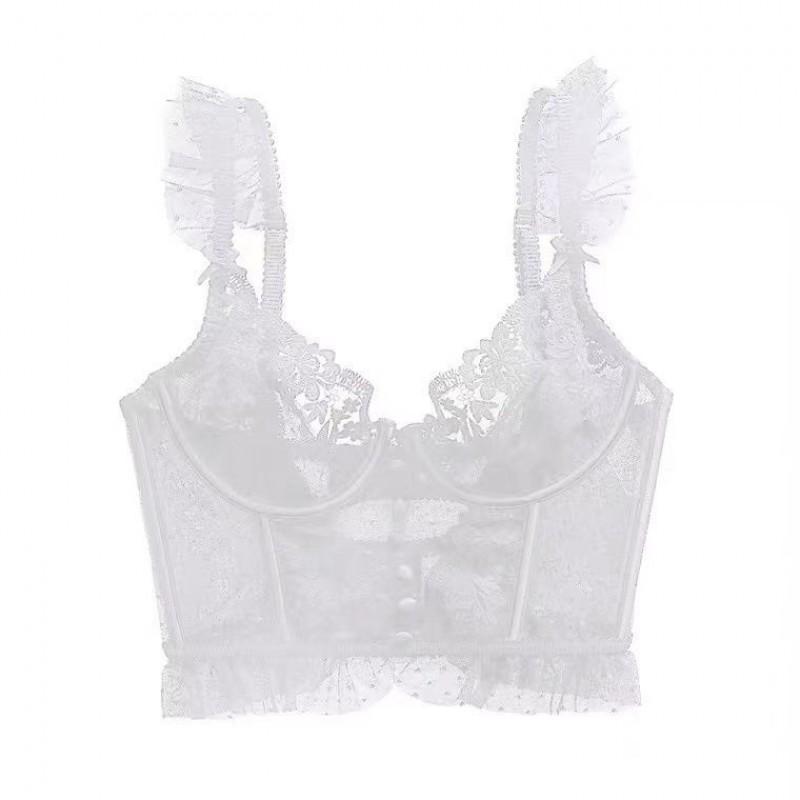 French Lace Bralette Thin Strap Push Up Cami Top Sexy Lingerie Set Women