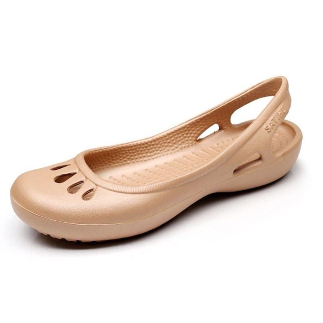 

Водонепроницаемая и дышащая перфорированная обувь для лета, сезона дождей, отдыха и модного пляжного туризма, женские сандалии с вырезами, однотонные, универсальные 39 золотой