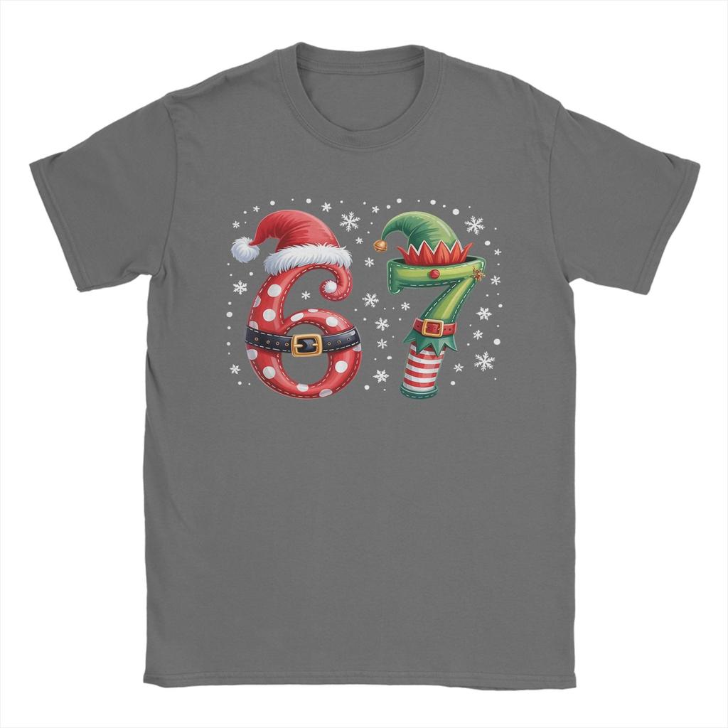 Christmas 67 Meme Six Seven Men T Shirt  Novelty Tee Shirt Short Sleeve Round Collar T-Shirts Cotton Summer Tops