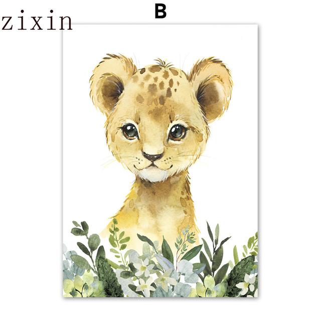 Niedlicher Löwe, Giraffe, Zebra, Gepard, Dschungeltiere, Wandkunst, Leinwand, nordische Poster, Malerei und Drucke, Wandbilder, Kinderzimmer-Dekoration