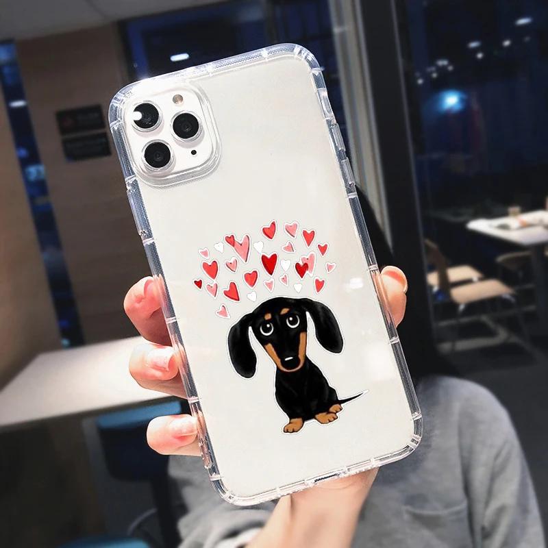 Custodia Carina a Cartone Animato Cane Salsiccia per Telefono per iPhone 17 16 15 14 13 12 11 Pro Max Mini SE 7 Plus Animale Trasparente Morbida Shell Fundas