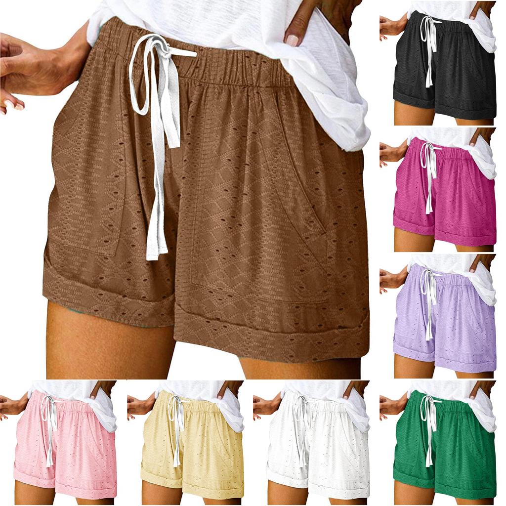 Women's Casual Summer Elastic Beach Shorts Solid Casual Shorts