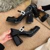 Fairy Wind Word with Rhinestone Mary Jane Shoes 2025 Spring New Versatile Thick Heel High Heels Patent Leather Single Shoes Women