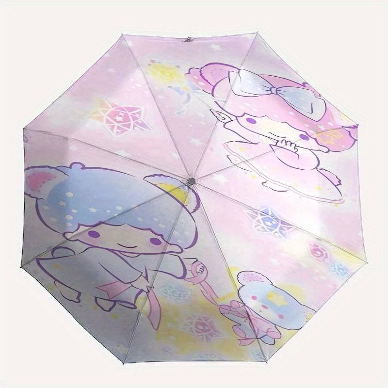 Little Twin Stars,Sanrio Characters Automatic Folding Umbrella-Simple 8-Rib Design, Bright Cartoon Pattern, Durable Iron Frame, Suitable For