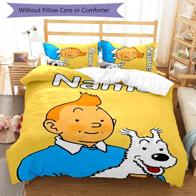 Juego de Ropa de Cama de 3 Piezas con Nombre Personalizado Las Aventuras de Tintín Cierre de Funda Nórdica Incluye 1 Funda Nórdica y 2 Fundas de Almohada para Todas las Estaciones Decoración de Dormitorio