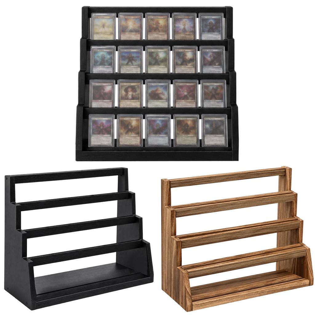 4-Tier Wood Card Display Shelf - Stepped Holder for Sports Trading Cards, Collectibles, Memorabilia
