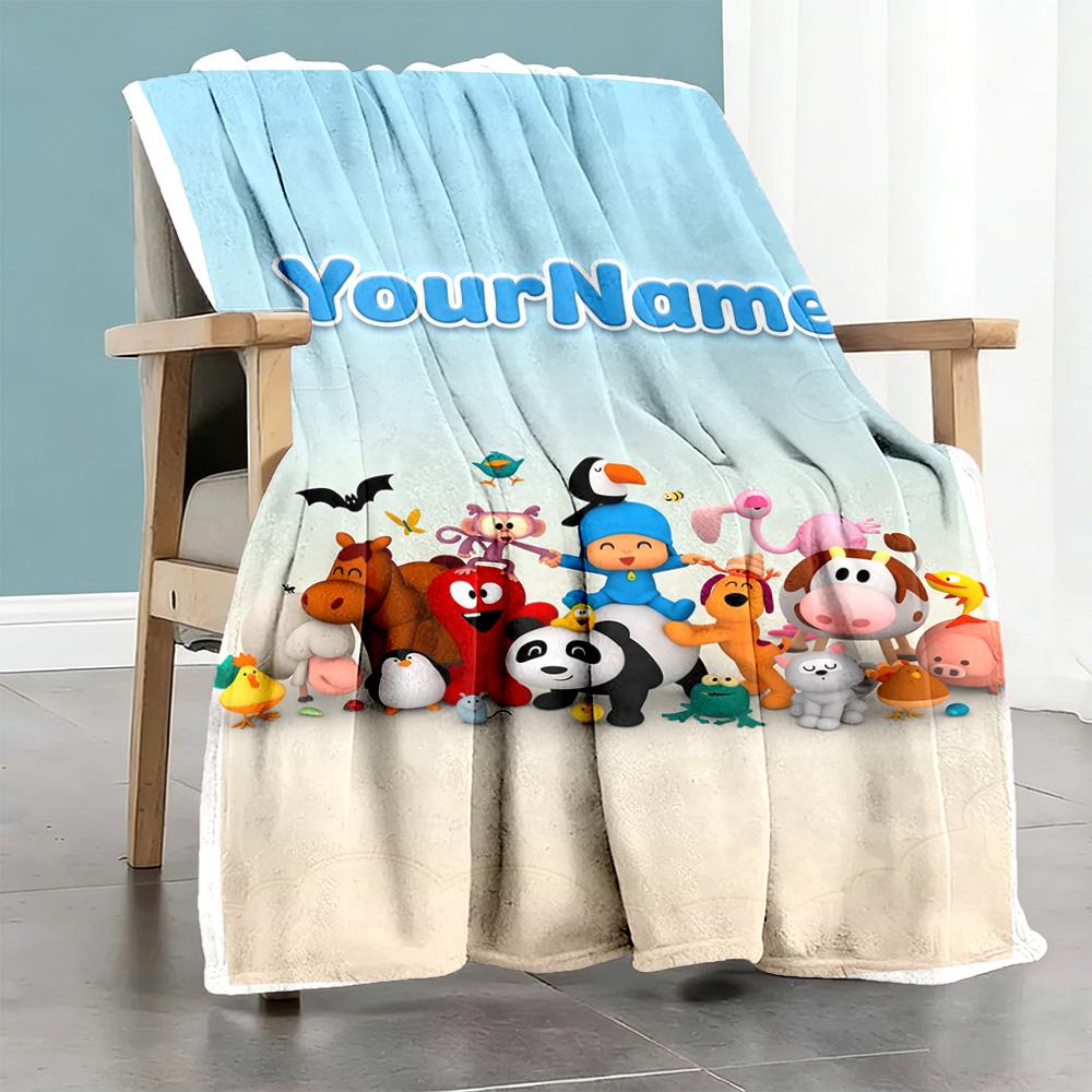 Pocoyo Customize Your Name Blanket Multi-purpose Customizable Blanket Ultra-Soft Suitable for Nap Home Decor Living Room Picnics Ideal for All Seasons