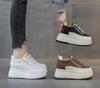 Fashion 9cm Synthetic Genuine Leather Spring Chunky Sneakers Shoes Women Combat Autumn Warm Winter Ankle Platform Wedge Booties