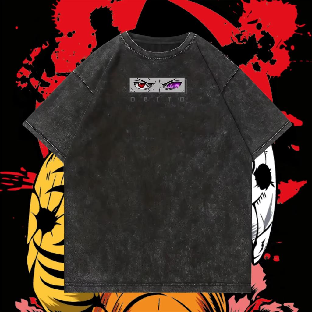 Vintage Washed Men's T-shirt Anime Obito Uchiha Manga Cotton T Shirt Summer Y2K Streetwear Men Tops Casual Clothing