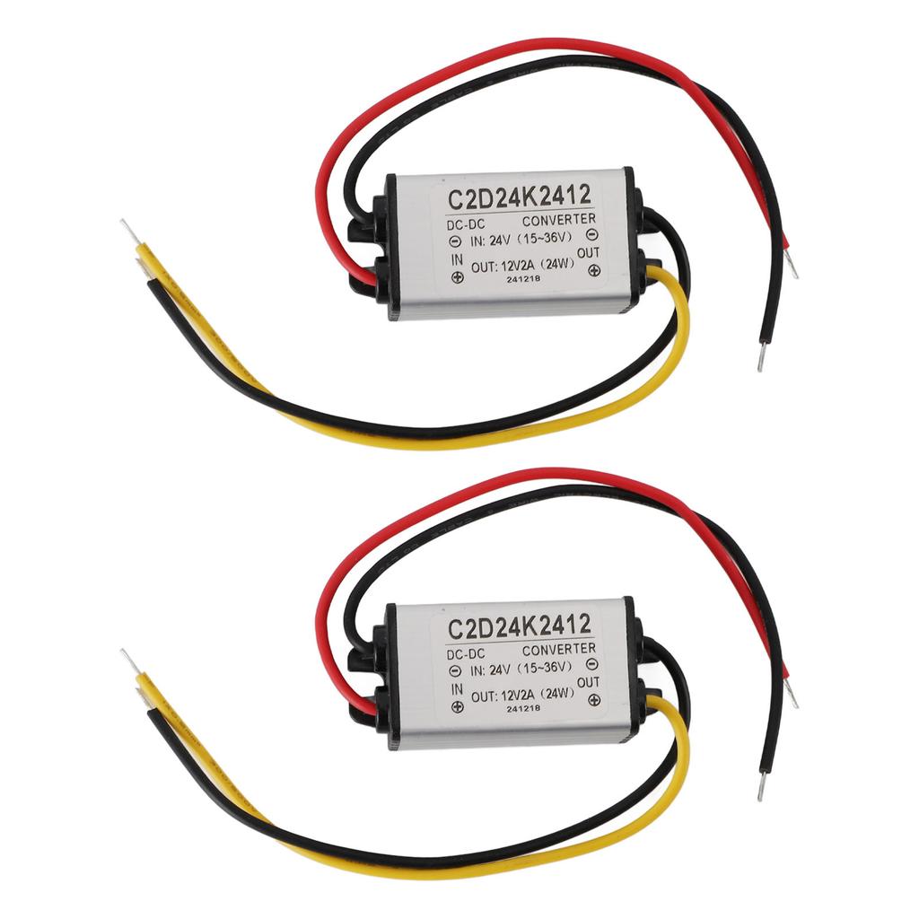 2PCS DC 24V to 12V 2A Voltage Regulator Converter IP68 Waterproofing for Vehicles Boats Solar Systems