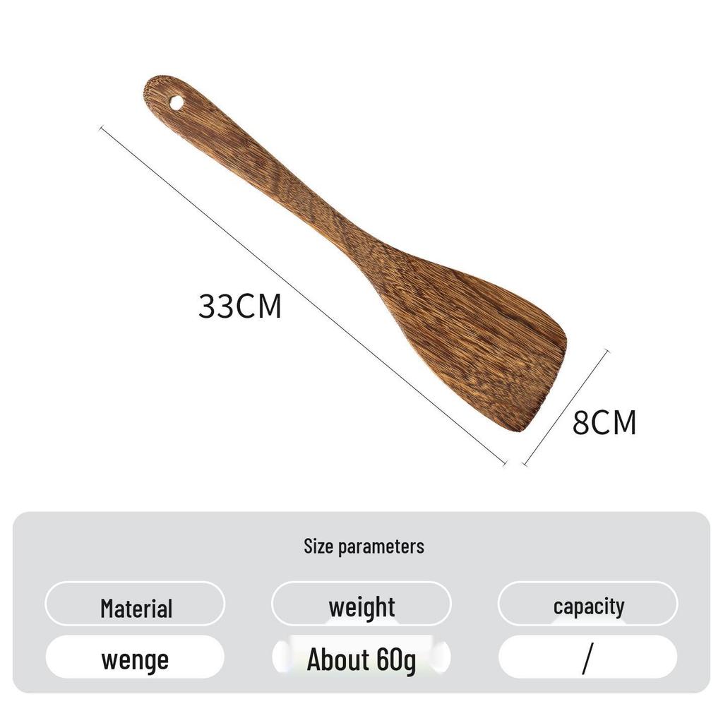 Unpainted Wenge Wood Long-Handled Spatula for Non-Stick Pans - Solid Wood Cooking Utensil, Ladle & Tableware
